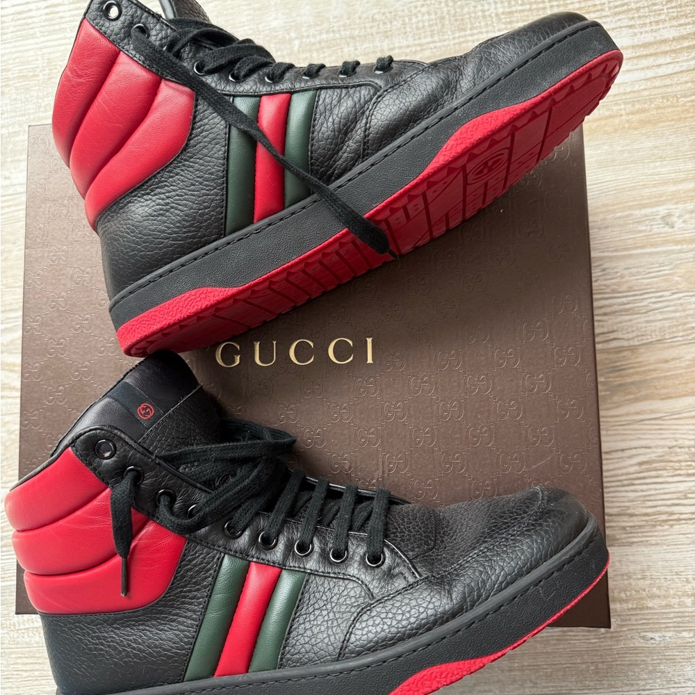 Gucci Black and Red High-Top Sneakers